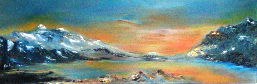 Landschaft 2009, 30 x 90 Leinwand in Oel